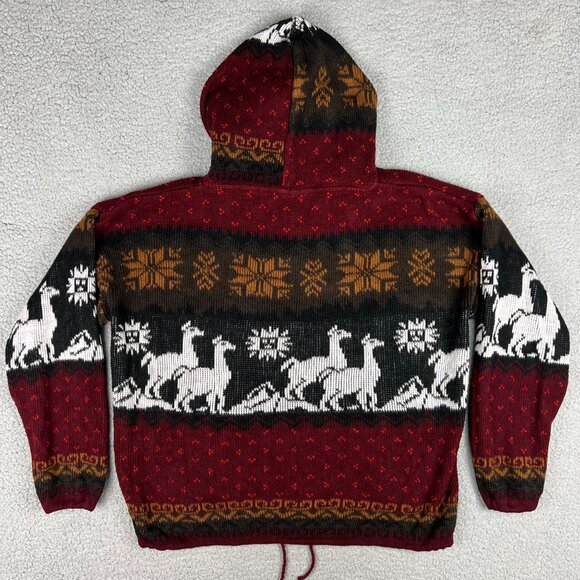 Yari Artesanias Hoodie Men Small S Red Alpaca Wool Sweater Full Zip Knit Vintage - Picture 2 of 9
